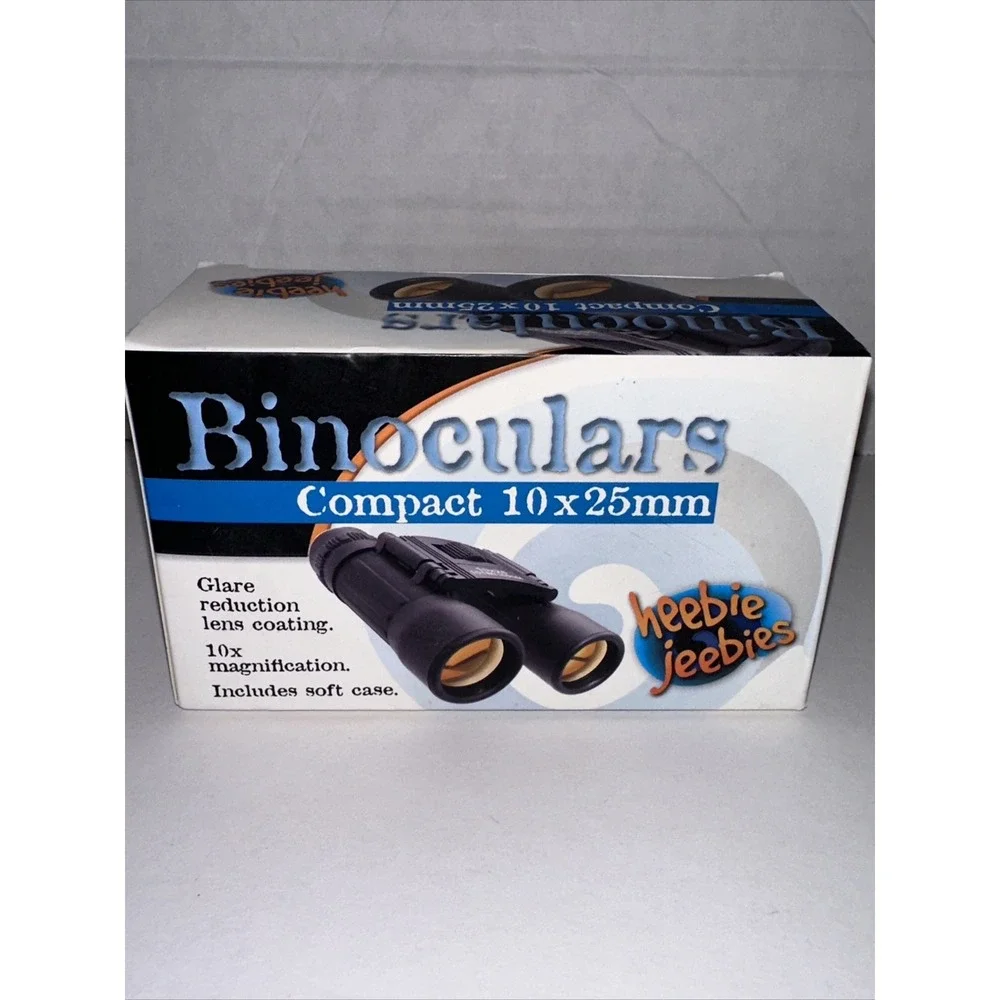 Heebie Jeebies Compact Binoculars 10x25mm Black Glare Reduction with Soft Case